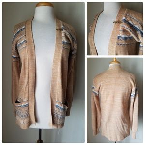 Vintage Kmart Tan Knit Cardigan Sweater & Brooch
